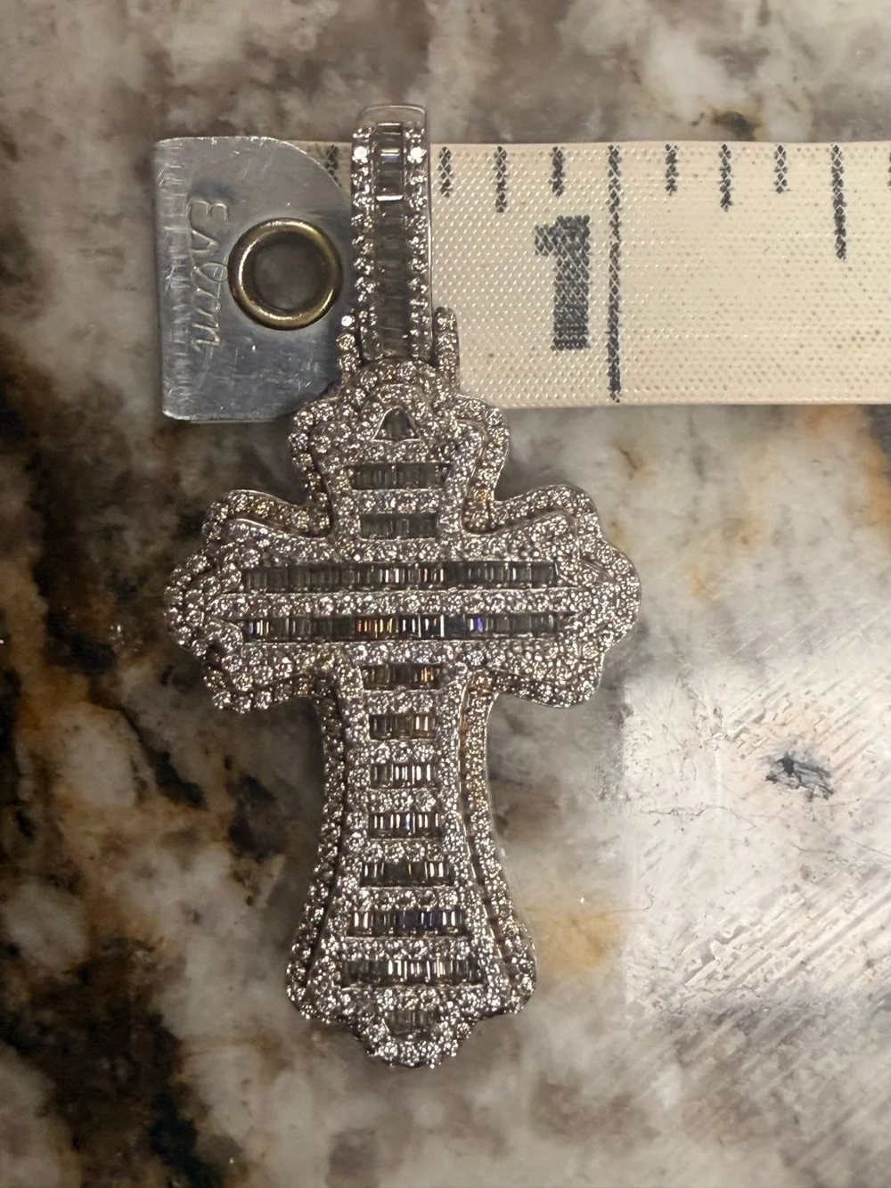 Delmar Jewelers Cross Baguette Iced Out Moissanite Pendant .925 Sterling Silve
